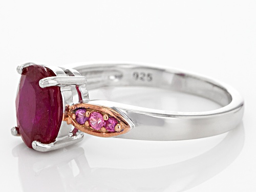 2.38ct Oval Mahaleo® Ruby With .09ctw Round Burmese Pink Spinel Sterling Silver Ring - Size 11