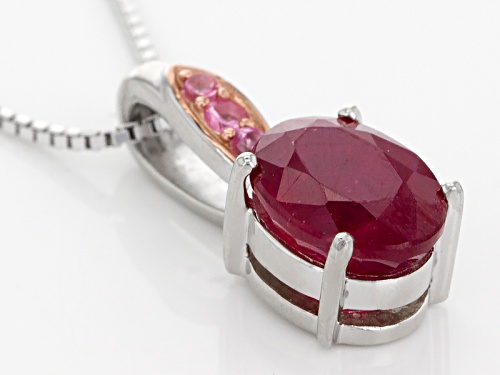 2.38ct Oval Mahaleo® Ruby And .04ctw Round Burmese Pink Spinel Silver Pendant With Chain
