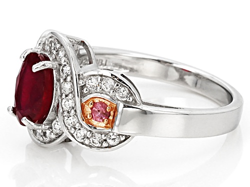 3.27ct Oval Mahaleo® Ruby With .64ctw White Zircon And .07ct Pink Spinel Sterling Silver Ring - Size 7