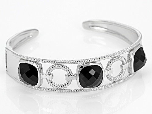 26.50ctw Square Cushion Black Spinel Sterling Silver Cuff Bracelet - Size 8