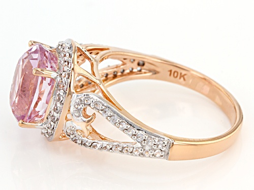 2.70ct Oval Pink Kunzite With .27ctw Round White Zircon 10k Rose Gold Ring. - Size 8