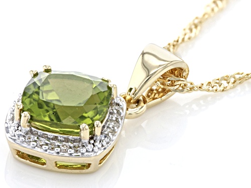 2.13ct Manchurian Peridot™ & 0.14ctw White Zircon 18k Yellow Gold Over Silver Pendant With Chain