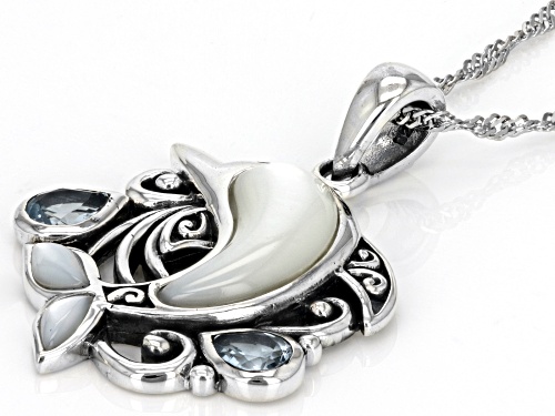 Mother-Of-Pearl With 0.50ctw Glacier Topaz™ Sterling Silver Dolphin Pendant With Chain