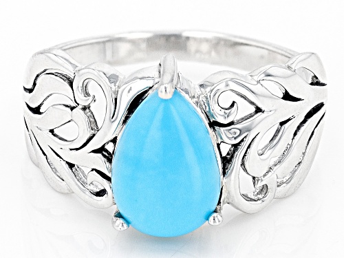 10x7mm Pear Shape Sleeping Beauty Turquoise Sterling Silver Solitaire Ring - Size 8