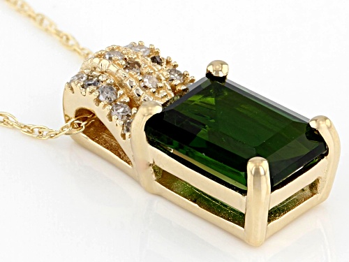 1.22ct Emerald Cut Chrome Diopside and .05ctw White Diamond Accent 14k Yellow Gold Pendant W/Chain