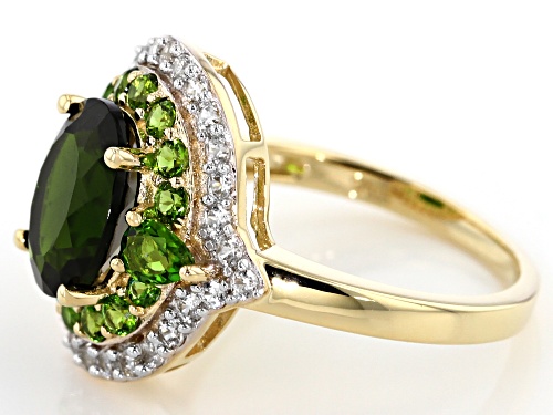 3.00ctw Oval, Pear Shape and Round Chrome Diopside With .59ctw White Zircon 10k Yellow Gold Ring - Size 7