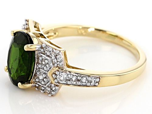 2.29ct Oval Chrome Diopside With .36Ctw Round White Zircon 10k Yellow Gold Ring - Size 7