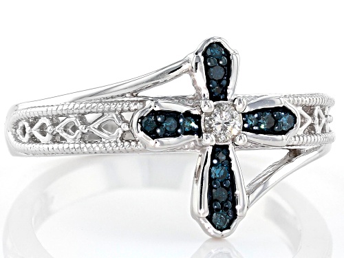 .15ctw Round Blue Velvet Diamond® and White Diamond Rhodium Over S/S Ring - Size 6