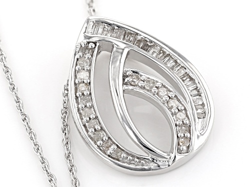 .33ctw Round and Baguette White Diamond Rhodium over Sterling Silver Pendant With Chain