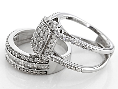 1.45ctw Round And Baguette White Diamond Rhodium Over Sterling Silver Interchangeable Ring And Band - Size 6