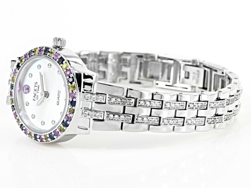 Facets Of Time ™ 2.4ctw Blue Pink And Yellow Sapphire And White Zircon Sterling White Watch