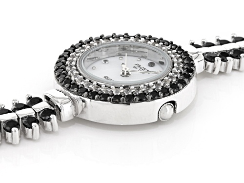 Facets Of Time ™ 9.75ctw Round Black Spinel & 1.15ctw Round White Zircon Sterling Silver Watch