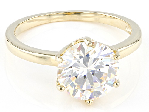 3.50ct Round Strontium Titanate 10K Yellow Gold Solitaire Ring - Size 5