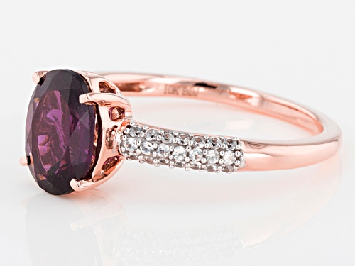 2.10ctw Oval Grape Color Garnet With .25ctw Round White Zircon 10k Rose Gold Ring. - Size 5