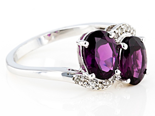 2.79ctw Grape Color Garnet With .06ctw White Diamond Accent Rhodium Over 10k White Gold  Bypass Ring - Size 5