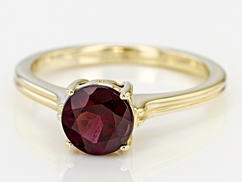 1.39ct Round Grape Color Garnet 10k Yellow Gold Solitaire Ring - Size 8