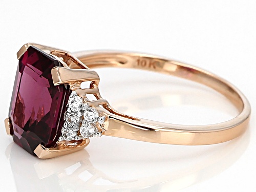 3.69ct Rectangular Octagonal Grape Color Garnet With .17ctw Round White Zircon 10k Rose Gold Ring. - Size 7