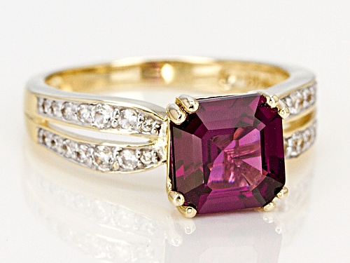 2.63ct Square Octagonal Grape Color Garnet With .31ctw Round White Zircon 10k Yellow Gold Ring. - Size 6