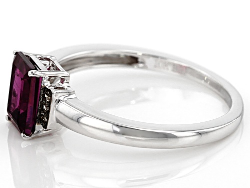 1.02Ct Emerald Cut Grape Color Garnet With .03CTW Round Champagne Diamond Accent 10K White Gold Ring - Size 7