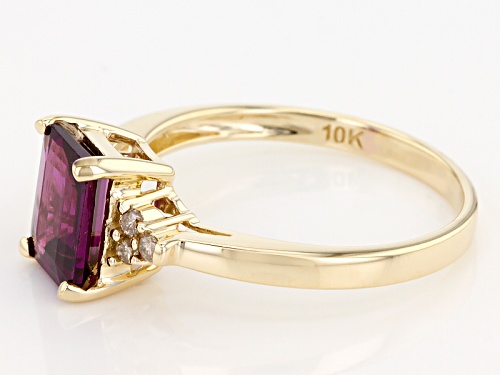 1.57ct Emerald Cut Grape Color Garnet With .08ctw Champagne Diamond Accents 10k Yellow Gold Ring - Size 10