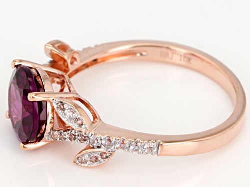 2.12ct Round Grape Color Garnet With .19ctw Round White Zircon 10k Rose Gold Ring. - Size 9