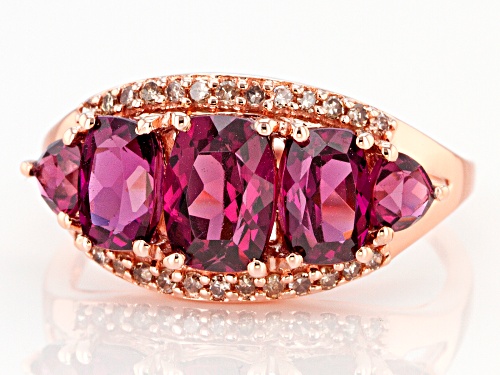 3.08ctw Cushion & Trillion Grape Color Garnet, .18ctw Champagne Diamonds, 10k Rose Gold Ring - Size 7