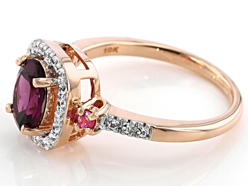 1.19ct Oval Grape Color Garnet, .19ctw White Zircon And .07ctw Pink Sapphire 10k Rose Gold Ring - Size 6