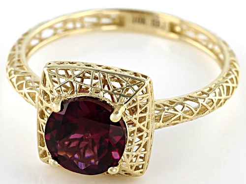 1.31ct Round Grape Color Garnet Solitaire 10k Yellow Gold Filigree Ring - Size 9