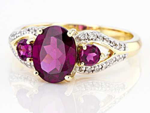 1.86ctw Oval & Round Grape Color Garnet With .07ctw Round White Diamond Accent 10k Yellow Gold Ring - Size 7