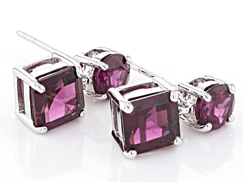 3.62ctw Round And Octagon Grape Color Garnet Rhodium Over 10k White Gold Earrings