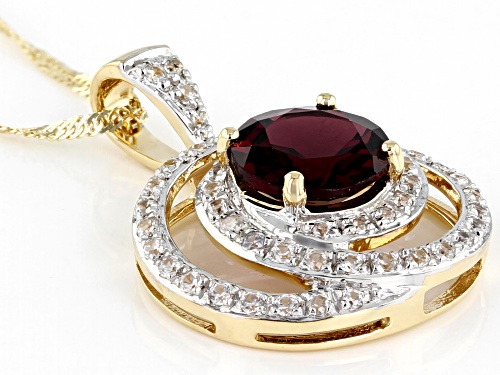 2.04ct Round Grape Color Garnet With .50ctw Round White Zircon 10k Yellow Gold Pendant With Chain