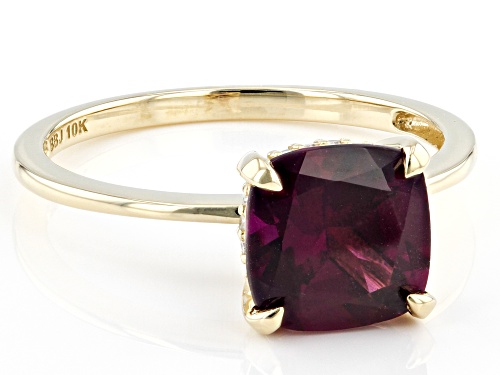 2.04ct Cushion Grape Color Garnet And 0.05ctw Round White Diamond Accent 10k Yellow Gold Ring - Size 8
