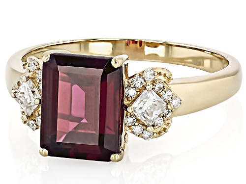 2.52ct Grape Color Garnet With 0.23ctw Moissanite 10k Yellow Gold Ring - Size 8