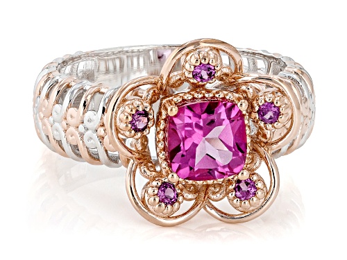 1.66ctw Pink Topaz, Rhodolite Rhodium & 18k Rose Gold Over Palladium Sterling Silver Ring - Size 10