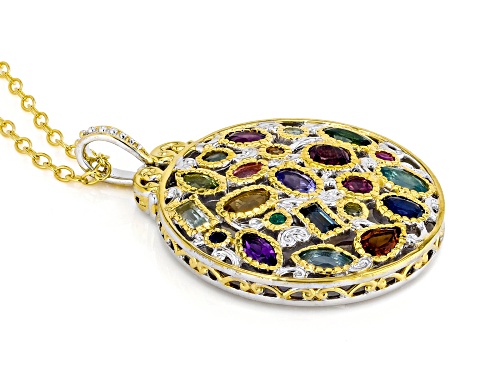 3.10ctw Multi-Gemstone Rhodium/24k Gold Over Palladium Sterling Silver Carnival Pendant With Chain