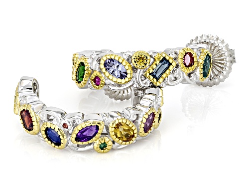 3.02ctw Multi-Gemstone Rhodium/24k Gold Over Palladium Sterling Silver Carnival Earrings