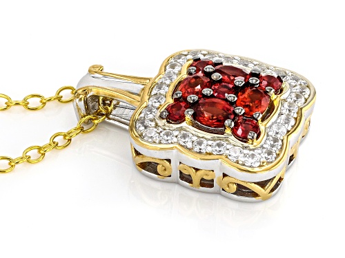1.67ctw Ruby, White Zircon Rhodium/24k Yellow Gold Over Palladium Sterling Silver Pendant With Chain