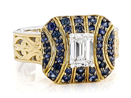 1.73ctw Lab Grown Diamond, Blue Sapphire Rhodium/24k Gold Over Palladium Sterling Silver Ring - Size 8
