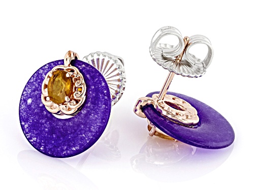 0.89ctw Sapphire, 15mm Purple Chalcedony Rhodium/24k Gold Over Palladium Sterling Silver Earrings
