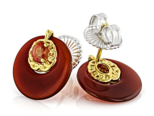0.88ctw Orange Sapphire, 15mm Carnelian Rhodium/24k Gold Over Palladium Silver Earrings