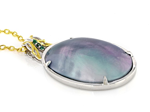 Cultured Mabe Pearl, .03ctw Grizzly Emerald Rhodium/24k Gold Over Palladium Silver Pendant/Chain