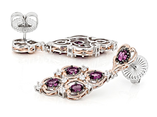 2.90ctw Color Change Garnet, Zircon Rhodium/18k Rose Gold Over Palladium Sterling Silver Earrings