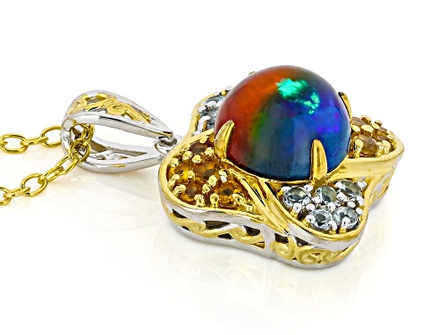 2.19ctw Bi-Color Ethiopian Opal, Multi-Gems Rhodium/24k Gold Over Palladium Silver Pendant/Chain
