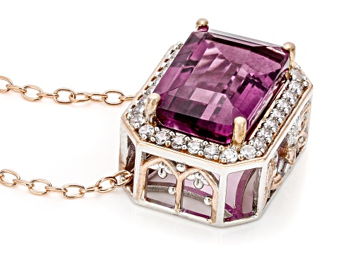9.67ctw Pink Fluorite, White Zircon Rhodium/24k Gold Over Palladium Sterling Silver Necklace - Size 18