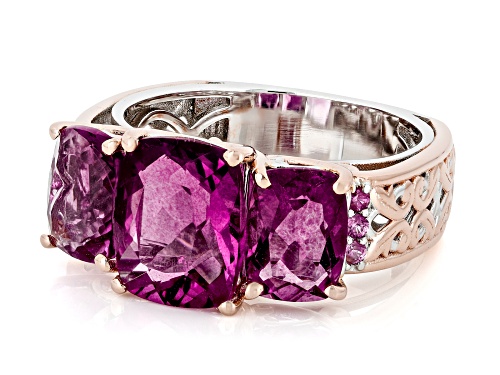 6.61ctw Pink Fluorite, .08ctw Sapphire Rhodium & 18k Gold Over Palladium Sterling Silver Ring - Size 7