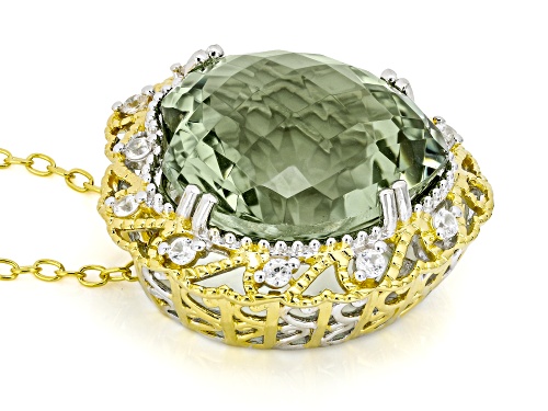 25.82ctw Prasiolite With White Zircon Heart Rhodium/24k Gold Over Palladium Silver Pendant/Chain