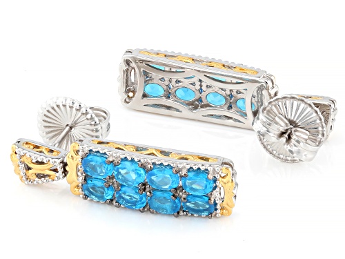 2.77ctw Oval Neon Apatite Rhodium/24k Yellow Gold Over Palladium Sterling Earrings