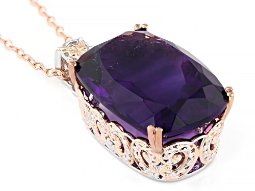 35.97ctw Amethyst, White Zircon Rhodium/18k Rose Gold Over Palladium Sterling Silver Pendant W/Chain