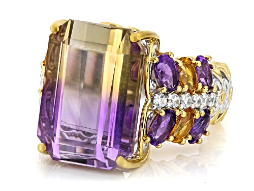 16.62ctw Ametrine, Citrine, Amethyst & Zircon Rhodium/24k Gold Over Palladium Silver Ring - Size 9