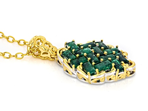 1.65ctw Baguette Grizzly Emerald 24k Gold Over Palladium Sterling Silver Pendant W/Chain